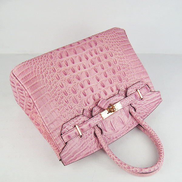 Replica Hermes Birkin 30CM Crocodile Head Veins Bag Pink 6088 On Sale - Click Image to Close